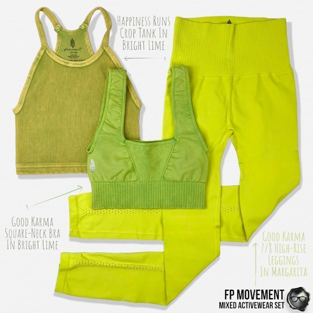 FP MOVEMENT ACTIVEWEAR SET: GOOD KARMA SQUARE NECK BRA + LEGGINGS + HR CROP TANK